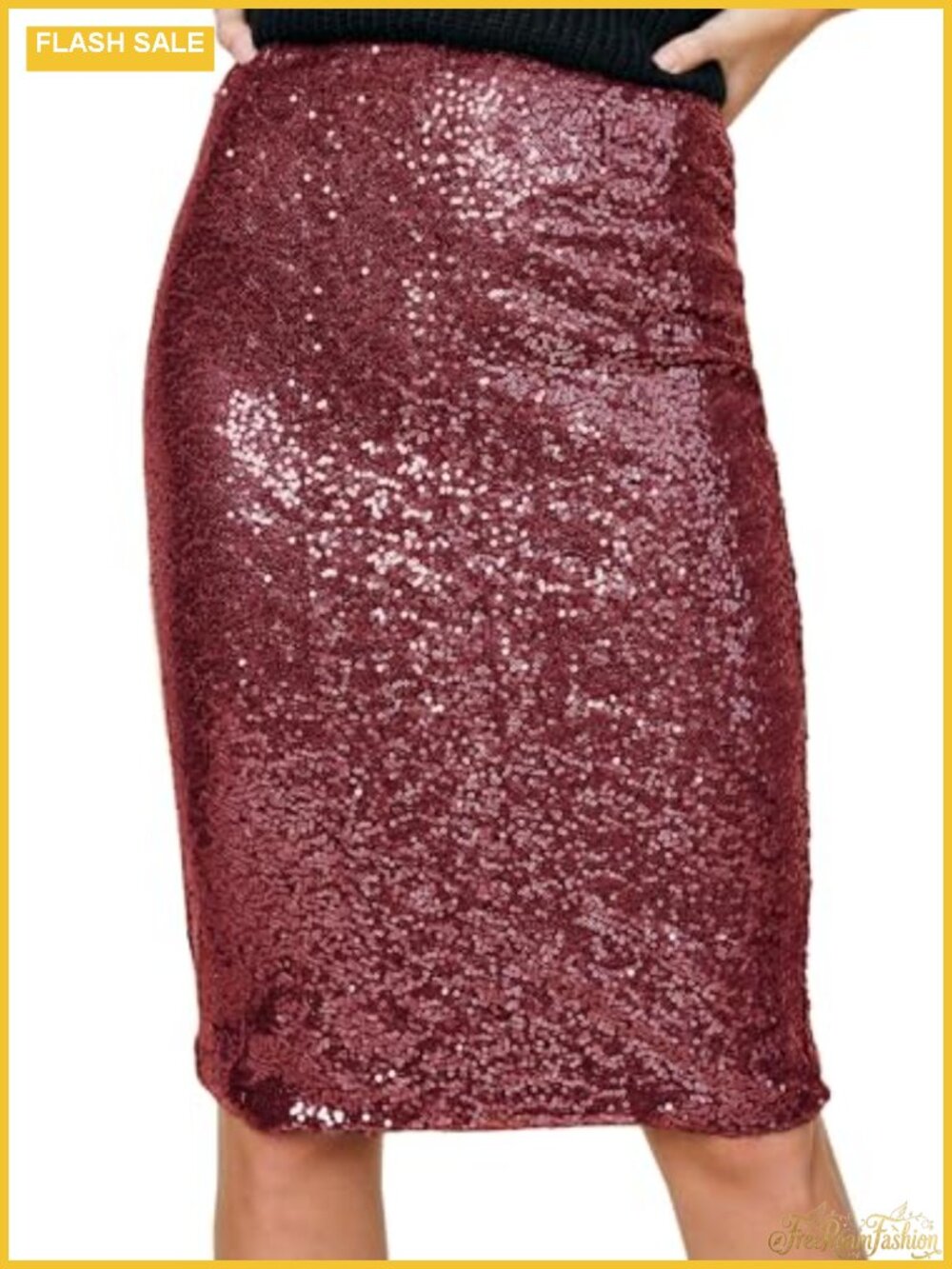 High Waist Sparkly Sequin Midi Pencil Skirt Cocktail Party